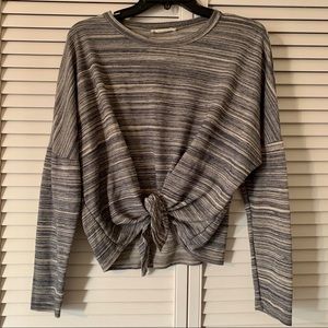 • Front Tie Long Sleeve Knit Top •